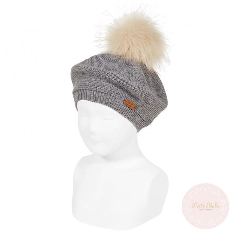 BERET Z POMPONEM LIGHT GREY #230