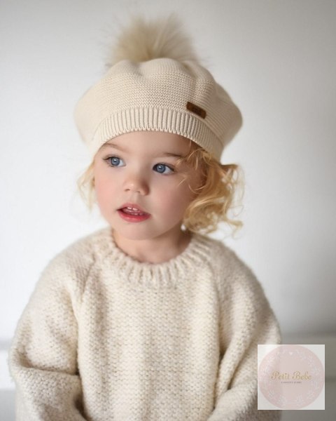 BERET Z POMPONEM LINEN #304