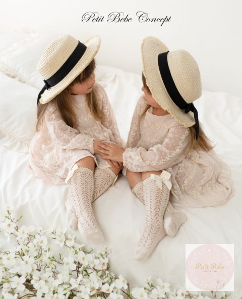 PODKOLANÓWKI AŻUROWE Z KOKARDĄ LINEN CONDOR #304