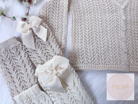 PODKOLANÓWKI AŻUROWE Z KOKARDĄ LINEN CONDOR #304