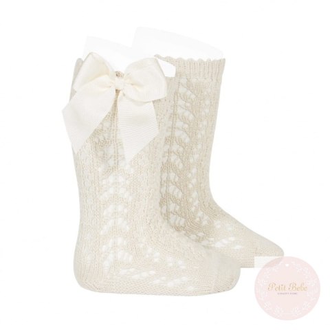 PODKOLANÓWKI AŻUROWE Z KOKARDĄ LINEN CONDOR #304