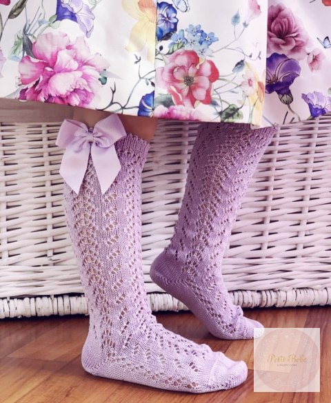 PODKOLANÓWKI AŻUROWE Z KOKARDĄ MALVA CONDOR #124