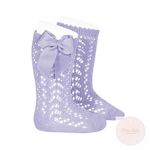 PODKOLANÓWKI AŻUROWE Z KOKARDĄ MALVA CONDOR #124