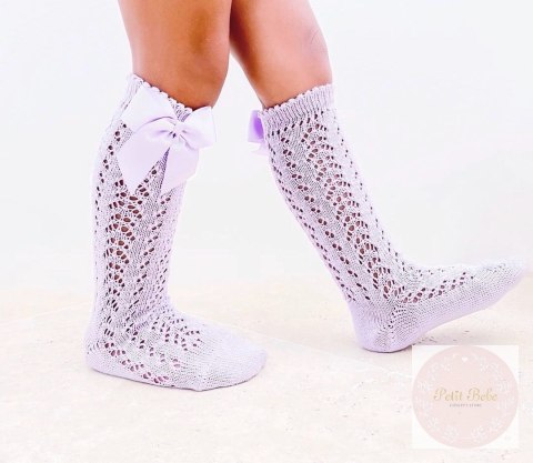 PODKOLANÓWKI AŻUROWE Z KOKARDĄ MALVA CONDOR #124