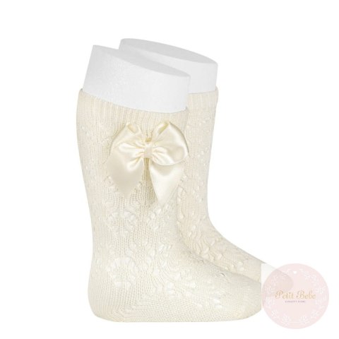 PODKOLANÓWKI AŻUROWE Z KOKARDĄ PERLE ECRU