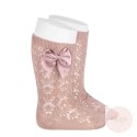 PODKOLANÓWKI AŻUROWE Z KOKARDĄ PERLE OLD ROSE