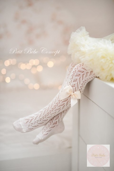 RAJSTOPY AŻUROWE Z KOKARDĄ ECRU CONDOR #303