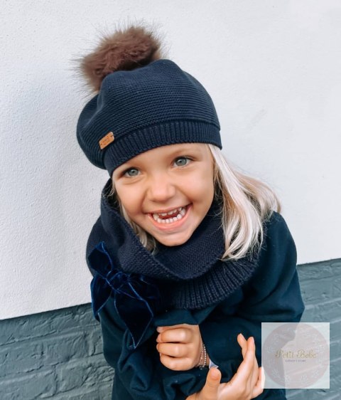 BERET Z POMPONEM NAVY BLUE GRANATOWY CONDOR #480