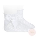 SKARPETKI AŻUROWE Z KOKARDĄ BIANCO BIAŁE #200