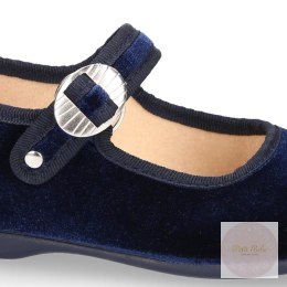 BUTY BALERINY VELVET MARY JANE NAVY BLUE GRANATOWE