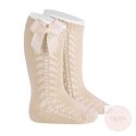 PODKOLANÓWKI OPENWORK SOFT Z KOKARDĄ LINEN #304