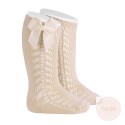 PODKOLANÓWKI OPENWORK SOFT Z KOKARDĄ LINEN #304