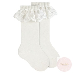 PODKOLANÓWKI Z KORONKĄ CREAM - NATA CONDOR #202