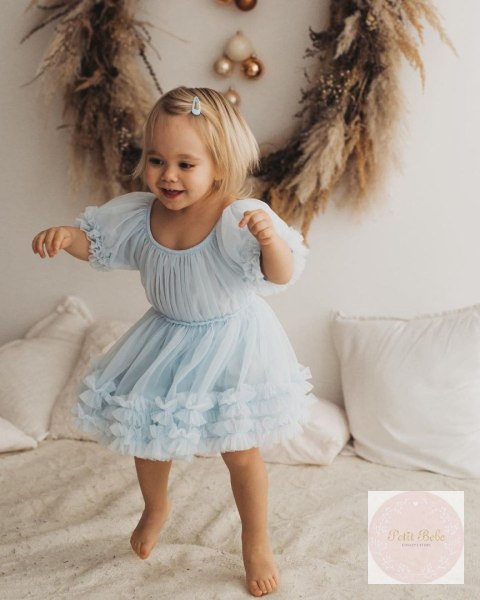 SUKIENKA TIULOWA BŁĘKIT LITTLE DOLLY FRILLY DRESS LIGHT BLUE
