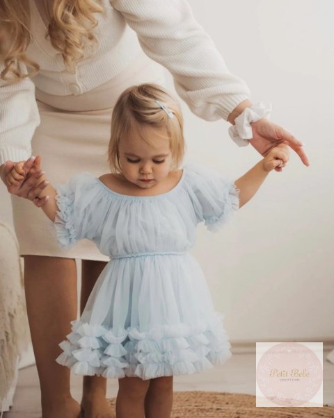 SUKIENKA TIULOWA BŁĘKIT LITTLE DOLLY FRILLY DRESS LIGHT BLUE