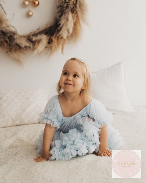 SUKIENKA TIULOWA BŁĘKIT LITTLE DOLLY FRILLY DRESS LIGHT BLUE