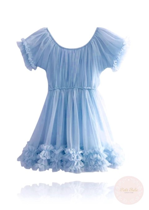 SUKIENKA TIULOWA BŁĘKIT LITTLE DOLLY FRILLY DRESS LIGHT BLUE