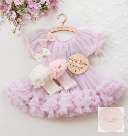 SUKIENKA TIULOWA LAWENDOWA LITTLE DOLLY FRILLY DRESS LAVENDER