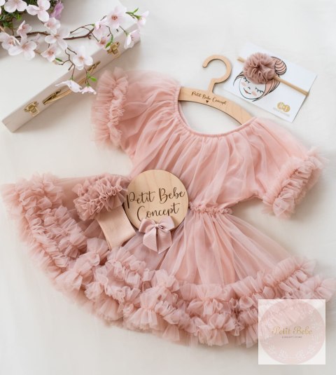 SUKIENKA TIULOWA WENECKI RÓŻ LITTLE DOLLY FRILLY DRESS BALLET PINK